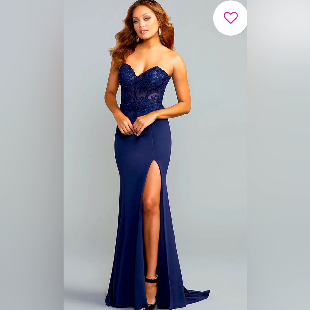 Long midnight blue formal Dress with Strapless Bodice OR attachable thin straps